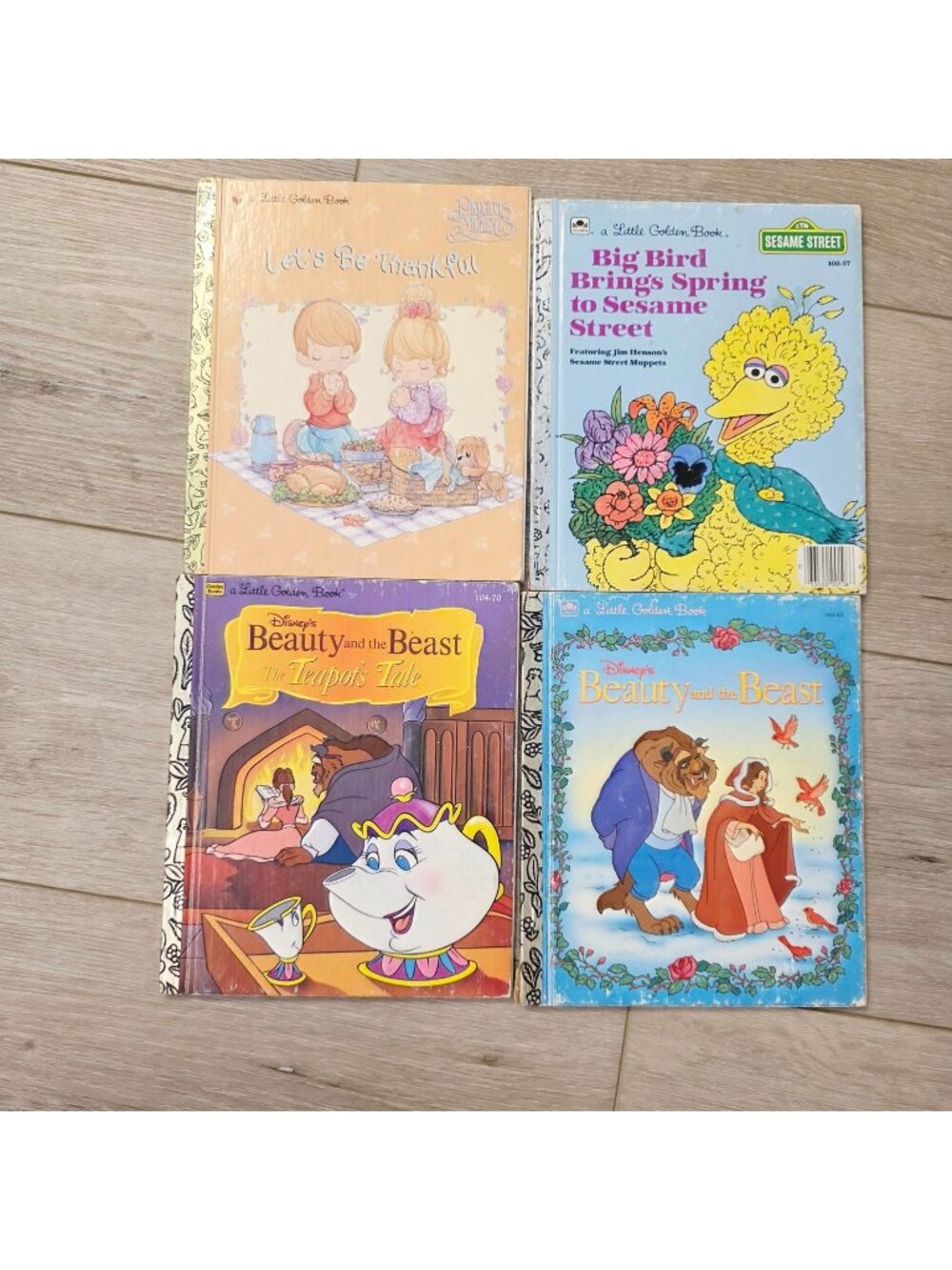 4 Vtg Little Golden Books Precious Moments Sesame Street Beauty and The Beast